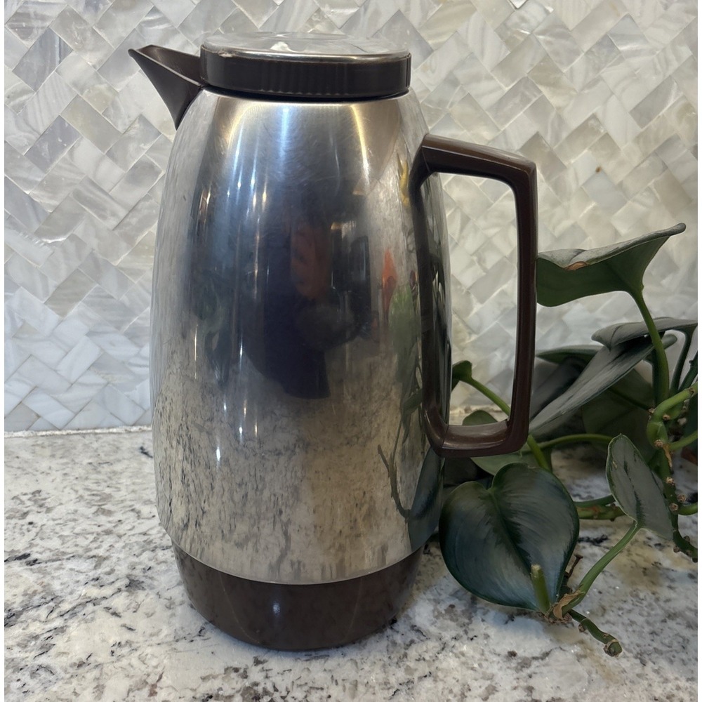VTG Alfi Chrome Brown Thermal Carafe 1L Vacuum Coffee Thermos W Germany MCM